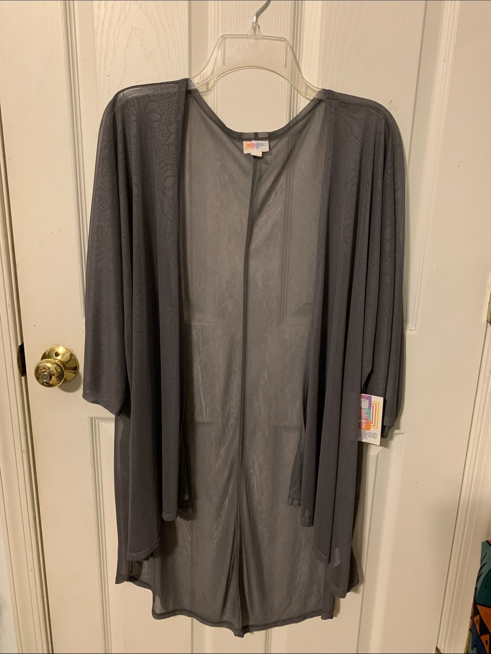 LuLaRoe LLR Lindsay Sheer Charcoal Gray with abstract floral texture Wrap
